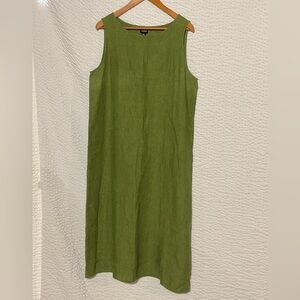 Eileen Fisher classic green linen sleeveless dress